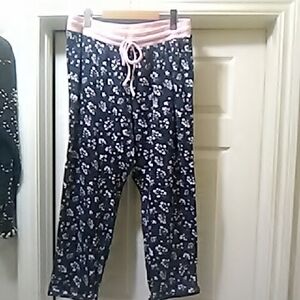 💲1⃣▶ Floral Print Pajama Pants with Pink Waistband Super Soft